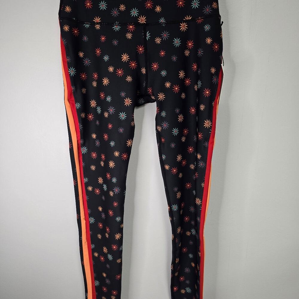 Splits59 Womens Stretch Floral Mid-Rise Ankle Leggings Black Size L NWT